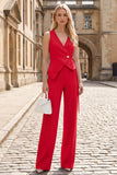 2 Piece V-Neck Sky Blue Sleeveless Women's Work Suits