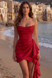 Tulle Ivory Sweetheart Ruched Mini Graduation Dress with Ruffles
