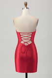 Beaded Strapless Burgundy Cut Out Homecoming Dress