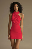 White Halter Ruched Short Graduation Dress