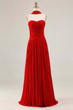 Fuchsia Sweetheart A Line Pleated Long Prom Dress with Sash