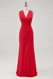 White V Neck Ruched Long Formal Dress