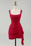 Tulle Ivory Corset Square Neck Ruched Bodycon Mini Graduation Dress with Ruffles