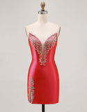 Fuchsia Strapless Beaded Bodycon Homecoming Dress with Slit