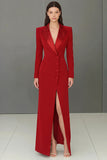 Navy Peak Lapel Single-breasted Blazer Dress with Slit
