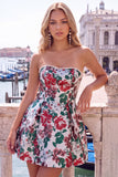 Sweetheart Pink Flower A-Line Jacquard Pearls Homecoming Dress with Bow