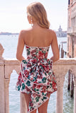 Sweetheart Pink Flower A-Line Jacquard Pearls Homecoming Dress with Bow