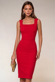 Navy Square Neck Bodycon Midi Work Dress