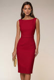 Ivory Bodycon Bateau Neck Midi Work Dress with Sleeveless