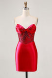Sparkly Fuchsia Corset Tight Satin Short Homecoming Dress
