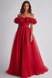 Off the Shoulder A-Line Yellow Long Prom Dress with Ruffles
