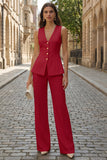 Fuchsia Single Breasted 2 Piece Sleeveless Women's Work Suits