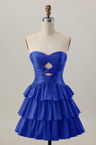 Orange Strapless Tiered A Line Cut Out Homecoming Dress with Beading