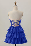 Orange Strapless Tiered A Line Cut Out Homecoming Dress with Beading