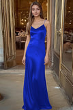 Spaghetti Straps Satin Sheath Black Long Formal Dress