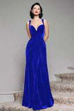 Black A-Line Velvet Long Formal Dress