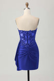Sparkly Strapless Dark Green Side-Drape Corset Sequins Bodycon Homecoming Dress