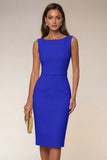 Ivory Bodycon Bateau Neck Midi Work Dress with Sleeveless