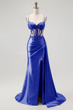 Corset Champagne Mermaid Beaded Long Prom Dress