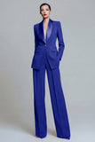 Dark Green Shawl Lapel 2 Piece Women's Work Suits with Pockets