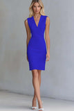 Ivory Bodycon Satin V-Neck Short Work Dress