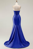 Sweetheart Burgundy Mermaid Beaded Corset Plus Size Long Prom Dress with Slit