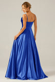 Dusty Sage A Line Cowl Neck Satin Long Prom Dress with Pleated