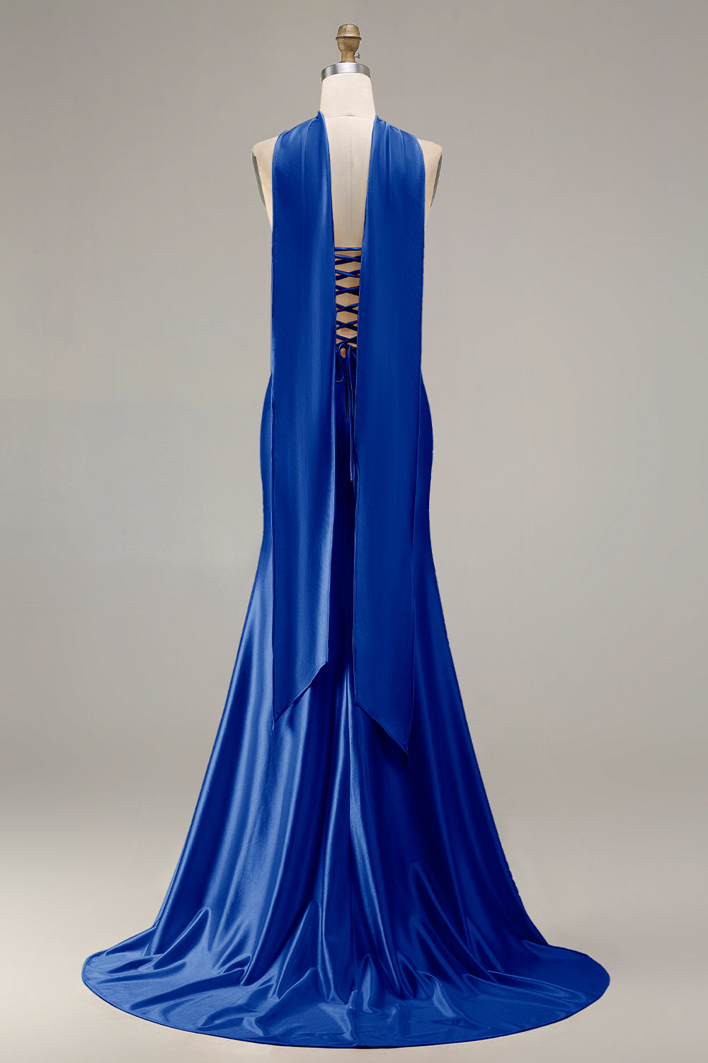 ZAPAKA Women Champagne Strapless Long Prom Dress with a Neck Scarf Mermaid Two Piece Beaded Gown Dress, Blue / US10
