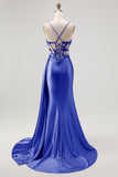 Corset Champagne Mermaid Beaded Long Prom Dress