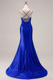 Fuchsia Mermaid Cut Out Satin Pleated Bowed Long Prom Dress with Slit