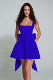 Ivory A Line Square Neck Backless Short Homecoming Dress with Back Giant Bow