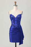 Sparkly Strapless Dark Green Side-Drape Corset Sequins Bodycon Homecoming Dress
