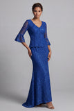 Champagne Mermaid 2 Piece Lace Floral Long Mother of the Bride Dress