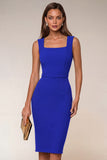 Navy Square Neck Bodycon Midi Work Dress