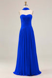 Fuchsia Sweetheart A Line Pleated Long Prom Dress with Sash