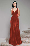 Black A-Line Velvet Long Formal Dress