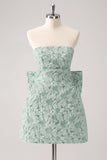 Dark Green A Line Strapless Floral Brocade Short Homecoming Dress with Back Giant Bow