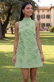 Yellow Round Neck Bodycon Homecoming Dress with 3D Flowers