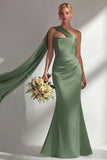 Burgundy Strapless Mermaid Satin Convertible Long Prom Dress with Streamer