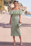 Off the Shoulder Yellow Bodycon Ruffled Floral Midi Dress