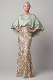 Sequin Champagne Mermaid Mother Of Bride Dress with Cap Sleeves