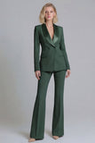 2 Piece Fresh Emerald Shawl Lapel Double Breasted Women's Work Suits