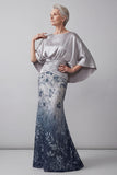 Sparkly Mermaid Long Floral Navy Sequin Mother of the Bride Dress
