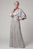 Sparkly Boat Neck A Line Champagne Beaded Long Mother of the Bride Dress