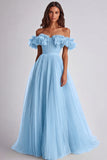 Off the Shoulder A-Line Yellow Long Prom Dress with Ruffles