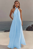 White Sheath Halter Chiffon Long Boho Beach Dress