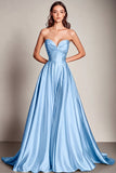 Navy Sweetheart A Line Satin Long Prom Dress