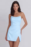 Strapless Bodycon Ruched White Mini Dress with Slit
