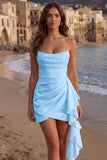Tulle Ivory Sweetheart Ruched Mini Graduation Dress with Ruffles