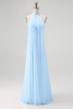 White Sheath Halter Chiffon Long Boho Beach Dress